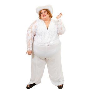 Ashley Stewart  White Long Sleeve Lace Jumpsuit